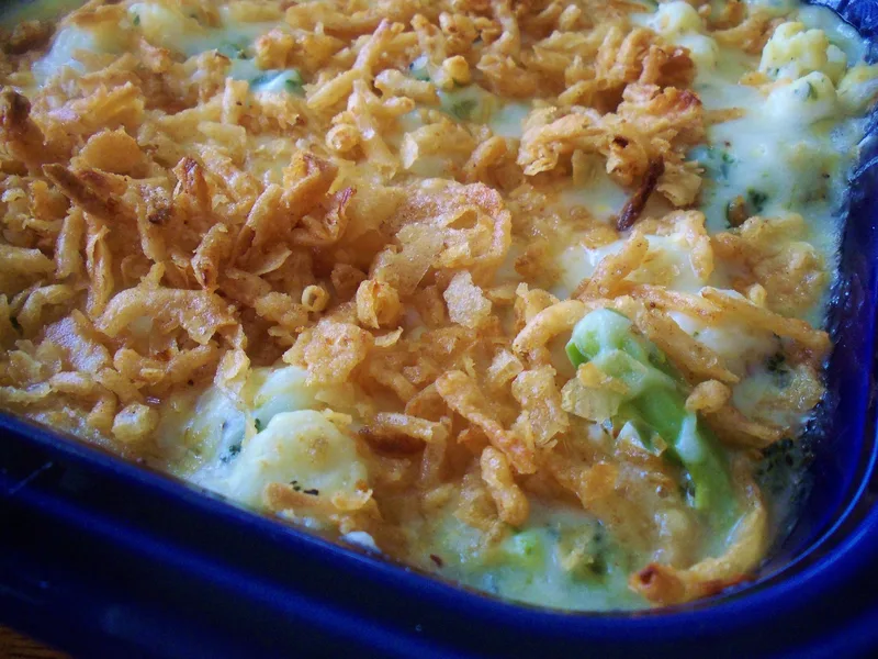 Easy Cheesy Vegetable Casserole with Crispy Onions