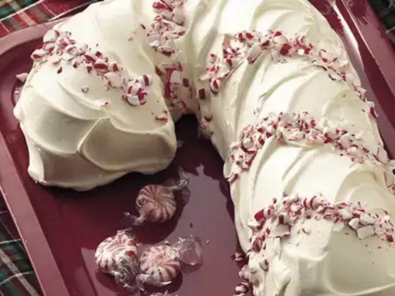 Candy Cane Shaped Peppermint Ice Cream Brownie Cake
