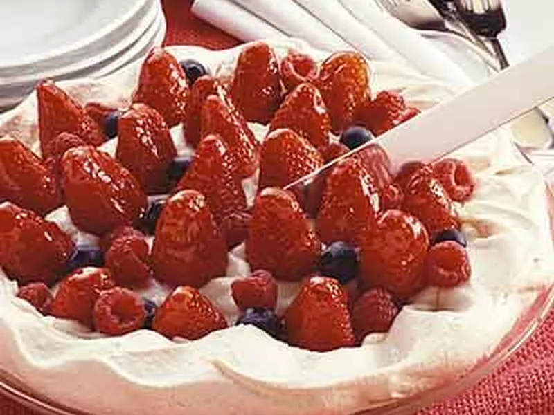 Mixed Berry Meringue Pie with Orange Cream