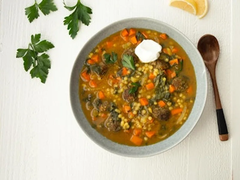Persian Wedding Soup with Spiced Meatballs and Vegetables