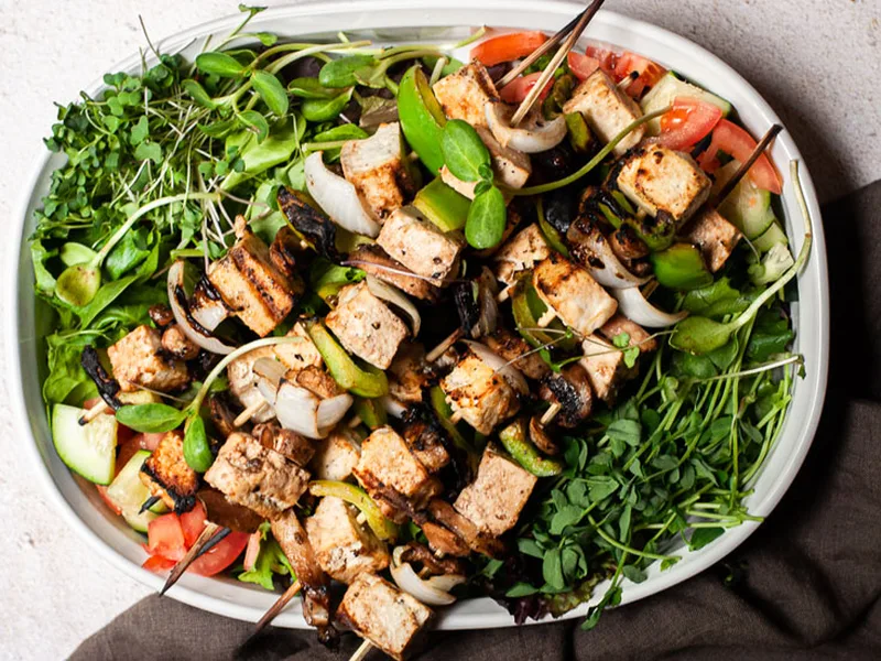 Grilled Tofu and Mushroom Skewers with Balsamic Marinade