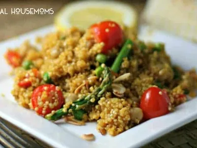 Spring Vegetable Quinoa Paella with Saffron and Smoked Paprika