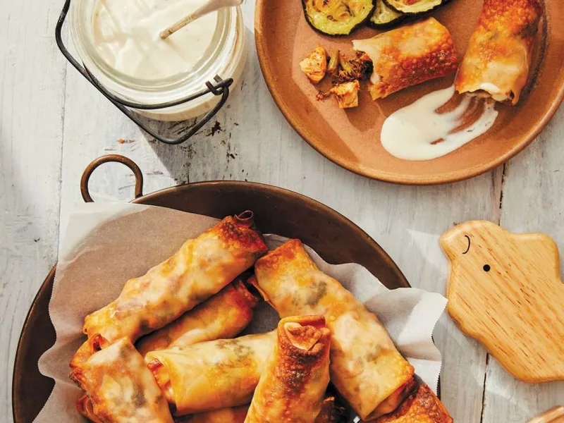 Crispy Baked Chicken-Broccoli Egg Rolls with Ranch Dip