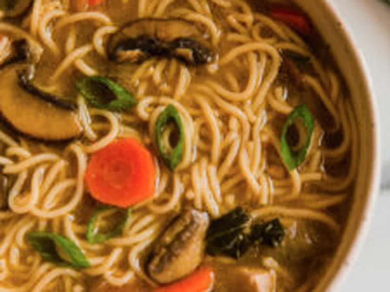 Asian Chicken Noodle Soup with Bok Choy and Mushrooms