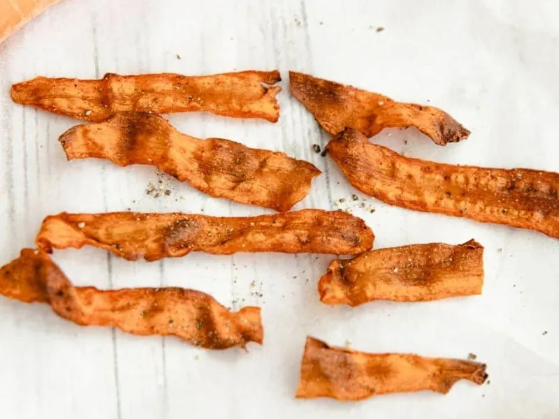 Air Fryer Carrot Bacon with Smoky Maple Soy Marinade