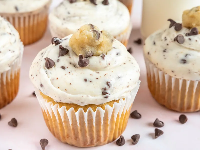 Cookie Dough Stuffed Cupcakes with Brown Sugar Frosting