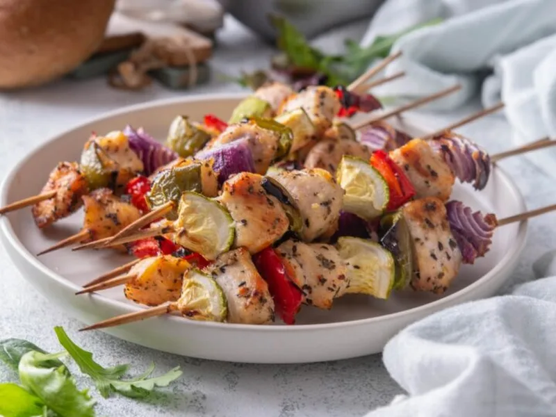 Baked Chicken and Vegetable Kabobs with Lemon Herb Marinade