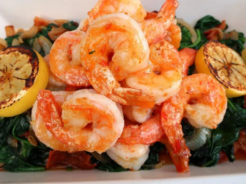 Pan-Seared Shrimp with Bacon Spinach and Chili Butter