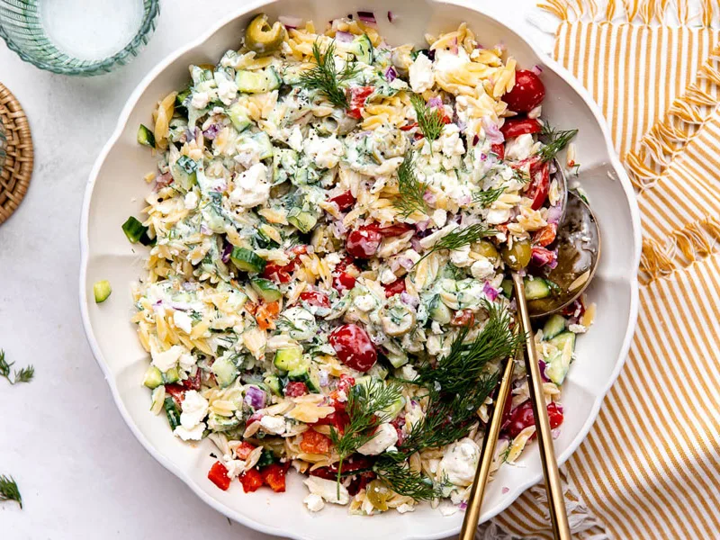 Greek Orzo Salad with Creamy Tzatziki Dressing