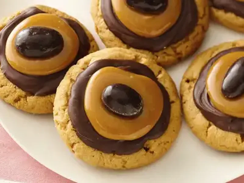 Soft Chocolate-Almond Butter Turtle Cookies with Caramel