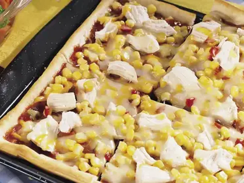 Kansas-Style BBQ Chicken Pizza with Corn and Peppers
