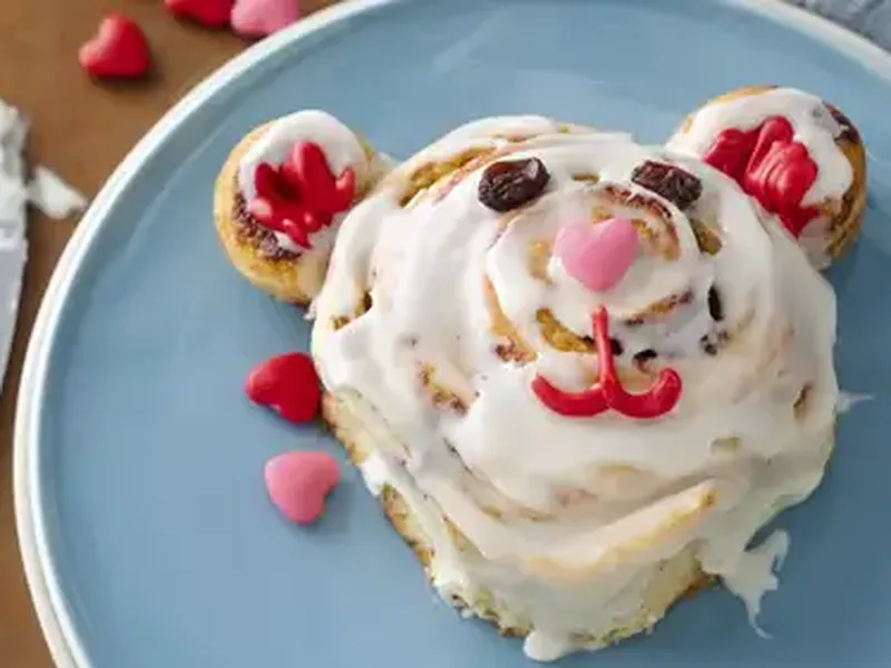 Teddy Bear Cinnamon Rolls with Heart Candy Faces