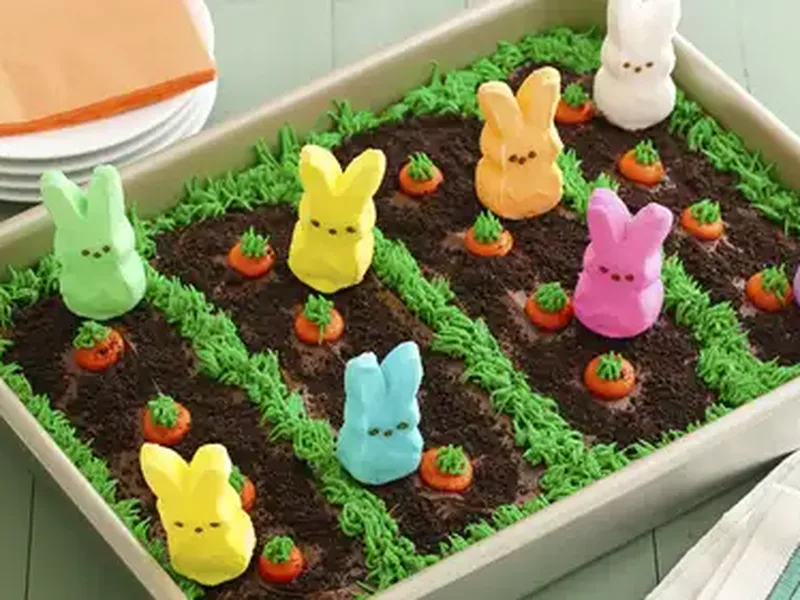 PEEPS Easter Garden Devil's Food Cake with Marshmallow Bunnies