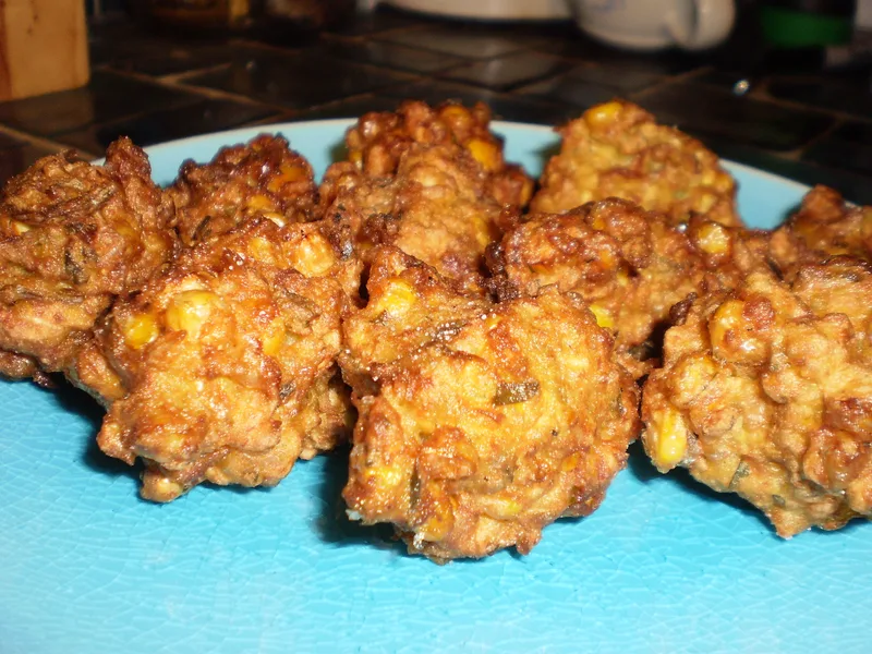 Southeast Asian Corn Fritters with Roasted Poblano