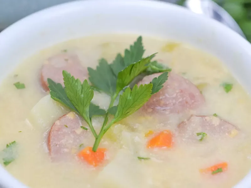 Hearty Potato Kielbasa Soup with Cheddar and Parmesan