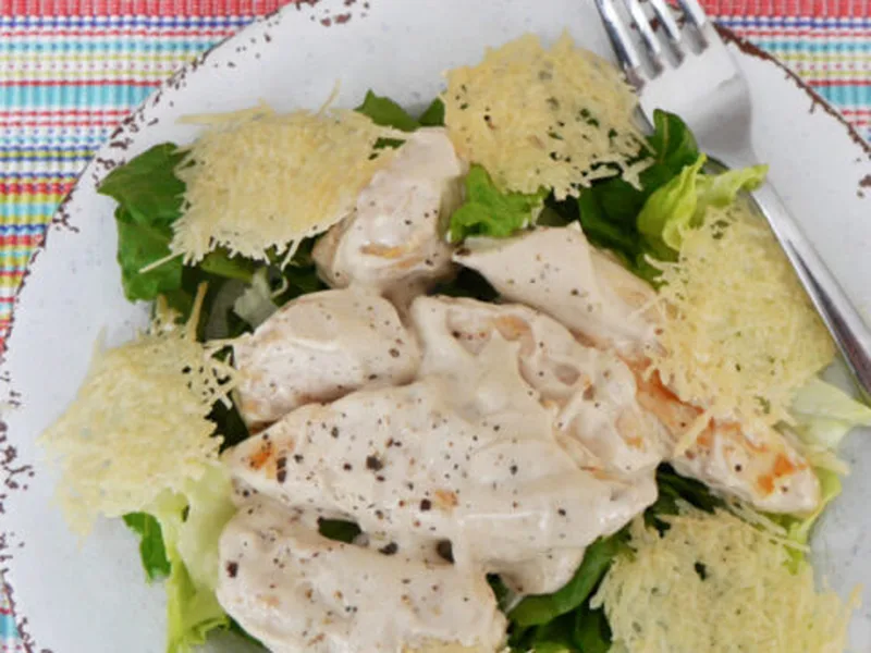 Low Carb Chicken Caesar Salad with Crispy Parmesan