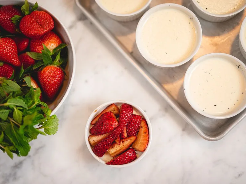 Bay Leaf Panna Cotta with Balsamic Black Pepper Strawberries