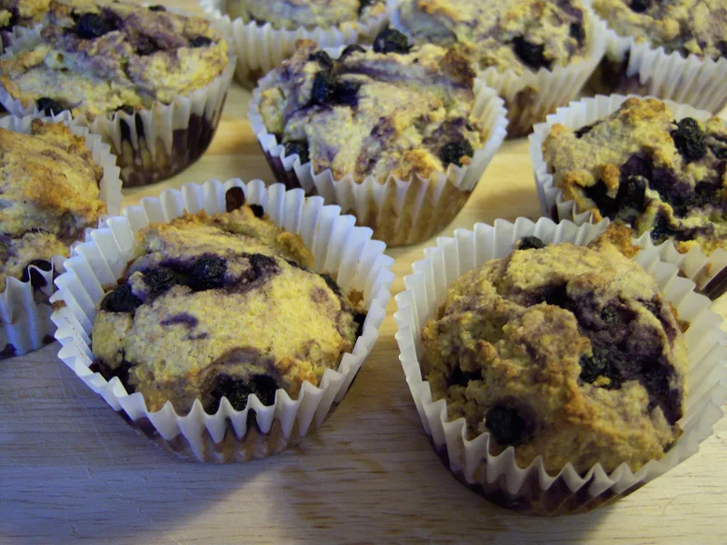 Blueberry Whole-Grain Corn Muffins with Honey