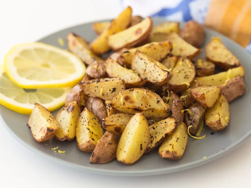 Crispy Roasted Potato Wedges with Lemon and Black Pepper