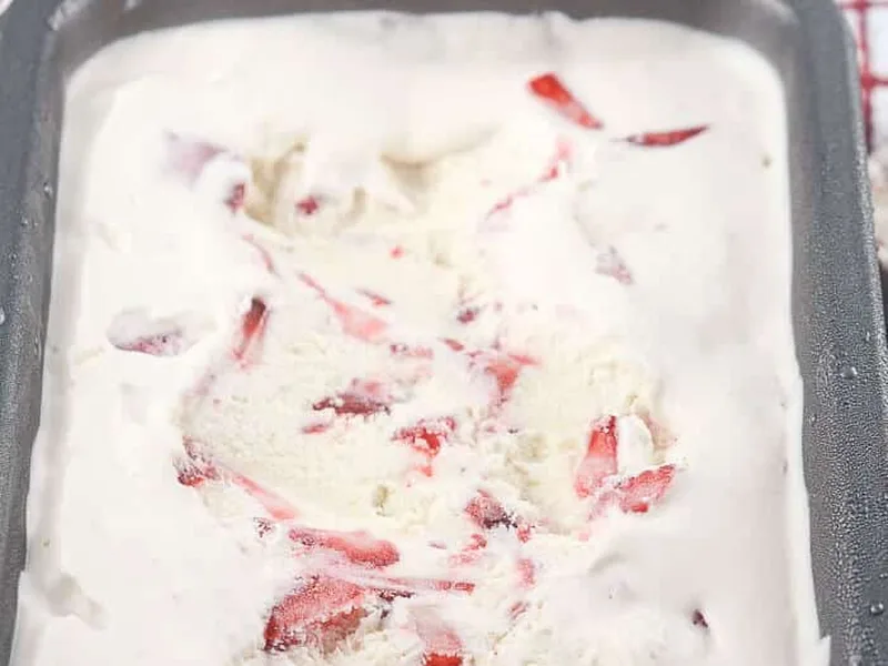 No Churn Strawberry Ice Cream with Fresh Berries