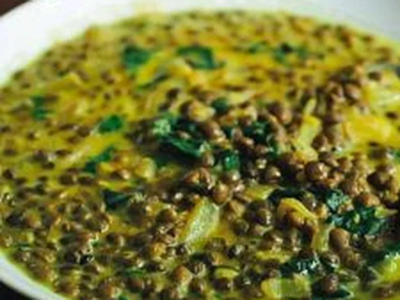 Spiced French Lentil Soup with Sauteed Chard