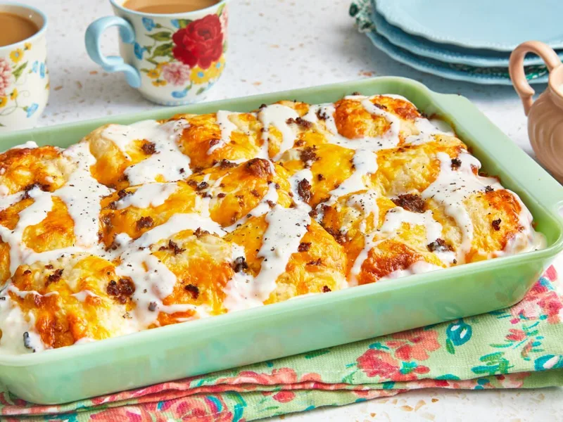 Easy Bisquick Biscuits and Sausage Gravy Casserole