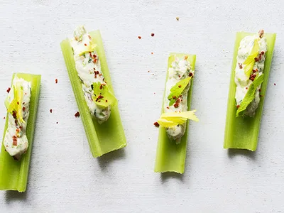Bacon Scallion Cream Cheese Stuffed Celery Sticks