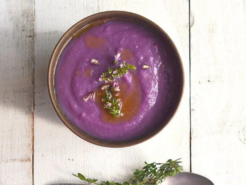 Purple Sweet Potato Cauliflower Soup with Thyme