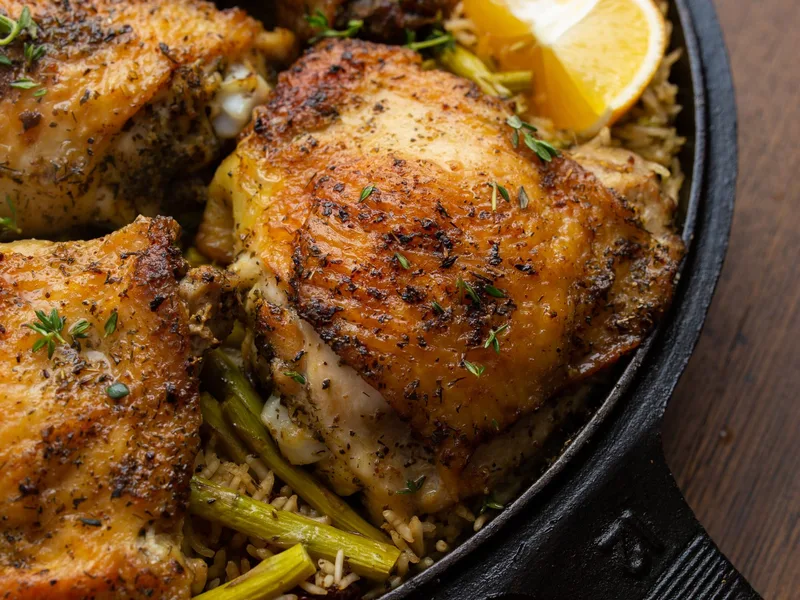 One Pot Lemon Herb Chicken and Rice with Asparagus