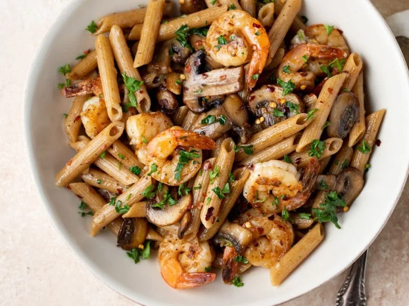 Quick Garlic Shrimp Penne with Fresh Parsley