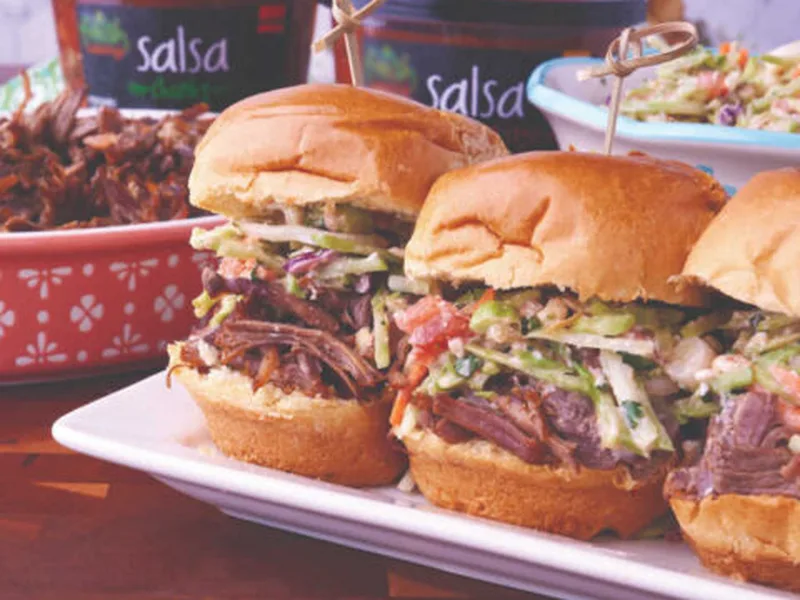 Pressure Cooker Pulled Beef Sliders with Queso Slaw