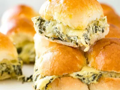 Spinach Artichoke Dip Sliders with Melted Cheese