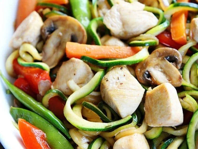 Chicken Zucchini Noodle Stir Fry with Hoisin Sauce