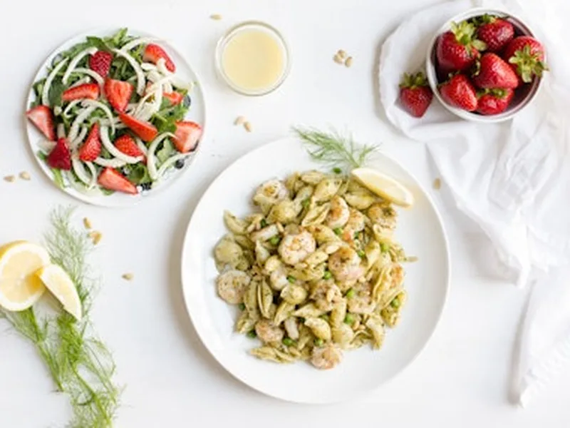 Pesto Pasta with Shrimp and Peas - Quick Weeknight Dinner