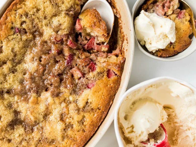 Rhubarb Strawberry Cobbler with Brown Sugar and Vanilla