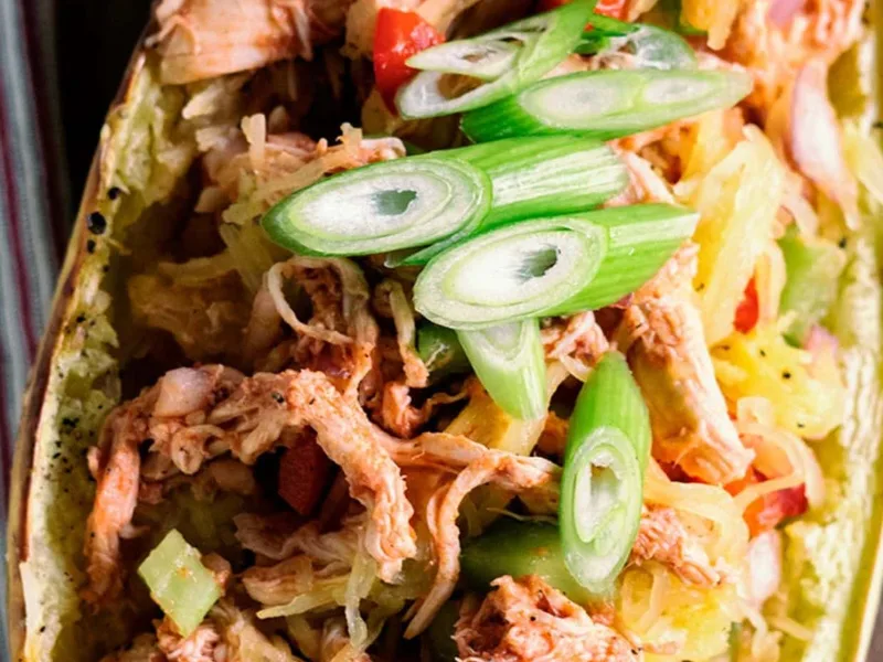 Baked Buffalo Chicken Stuffed Spaghetti Squash