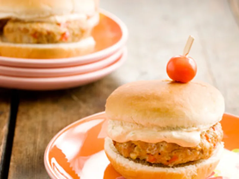 Lighter Chicken Creole Burgers with Bayou Mayo