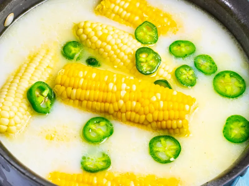 Jalapeno Honey Butter Boiled Corn with Spiced Milk Bath