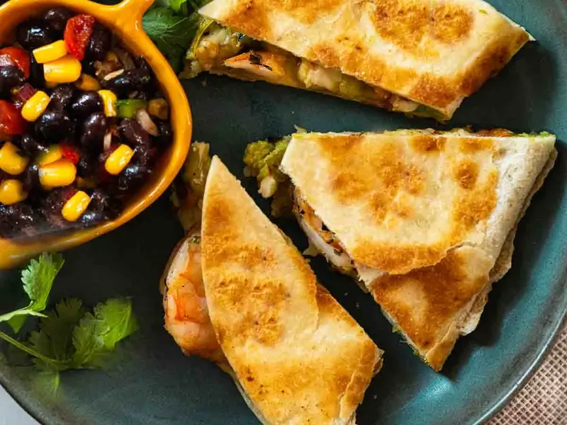 Pan-Fried Shrimp and Avocado Green Chile Quesadillas