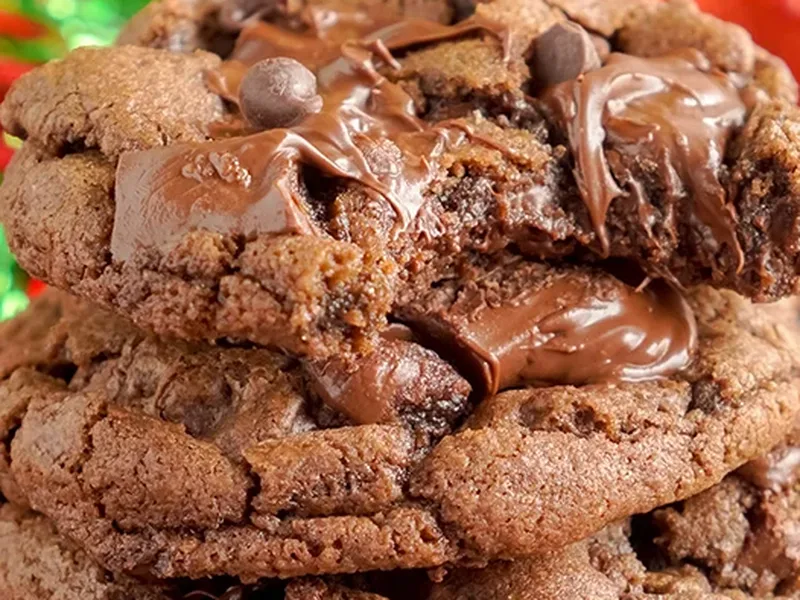 Triple Chocolate Soft and Chewy Cookies with Chunks and Chips