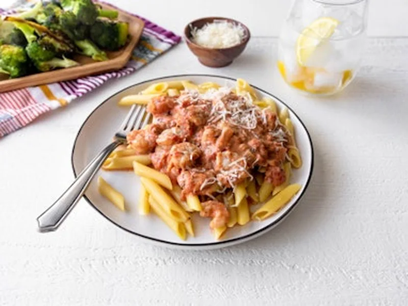 Penne a la Vodka with White Beans and Roasted Broccoli