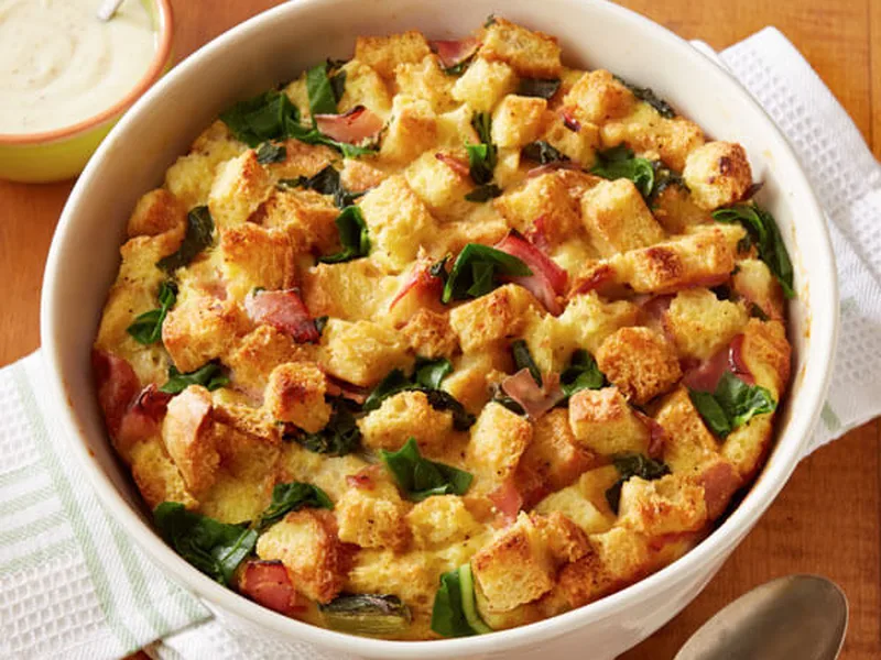 Croque Madame Egg Bake with Gruyere Sauce