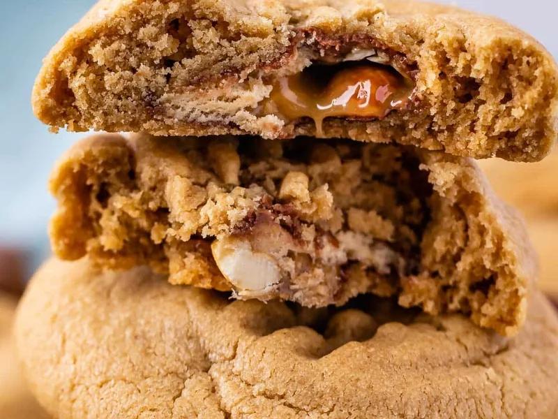 Snickers Stuffed Peanut Butter Cookies with Criss-Cross Tops