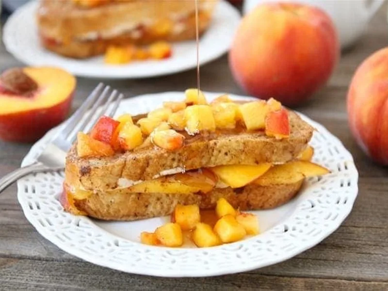 Peaches and Cream Stuffed French Toast with Fresh Fruit