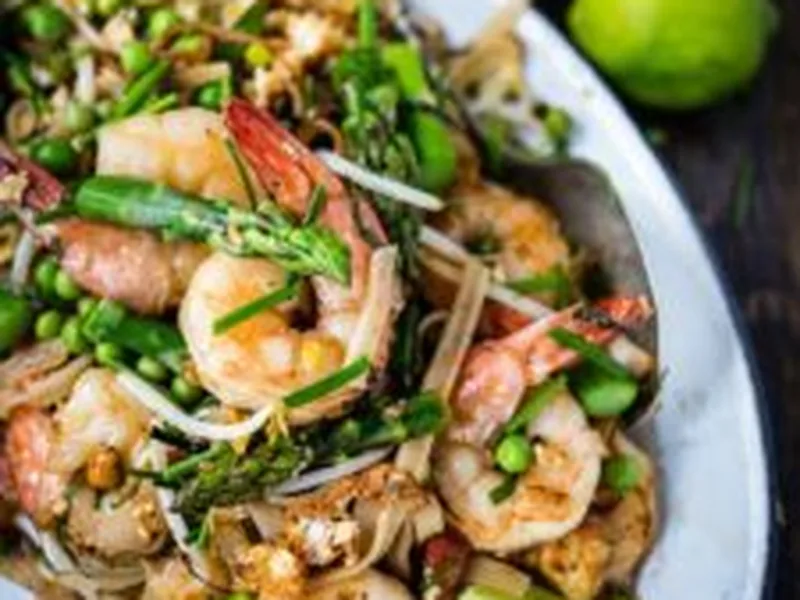 Spring Vegetable Pad Thai with Fresh Peas and Asparagus