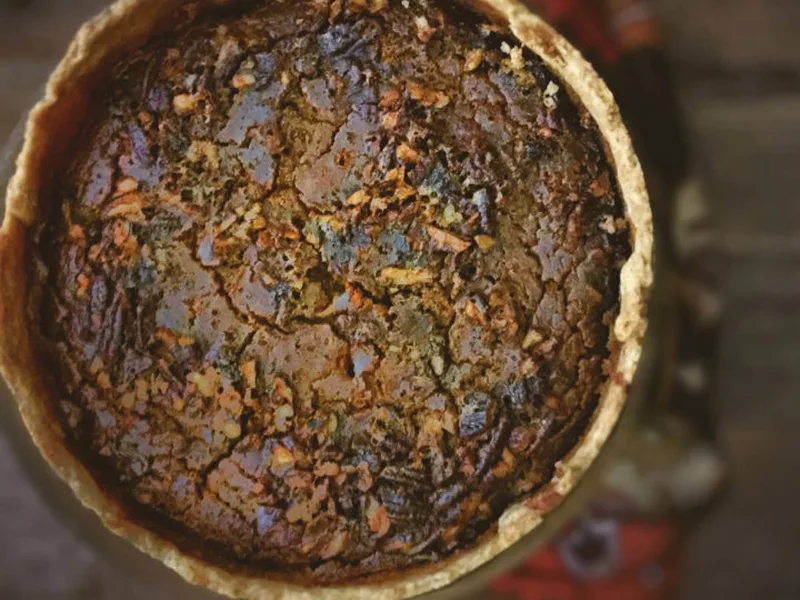 Pumpkin Pecan Pie with Whiskey Butter Sauce