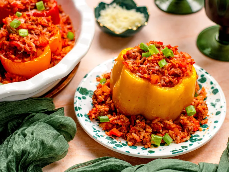 Cheesy Ground Beef Stuffed Green Bell Peppers
