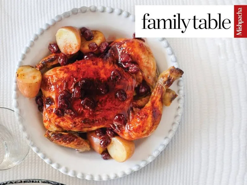 Roasted Duck with Orange Cherry Sauce and Fruit Cavity Stuffing