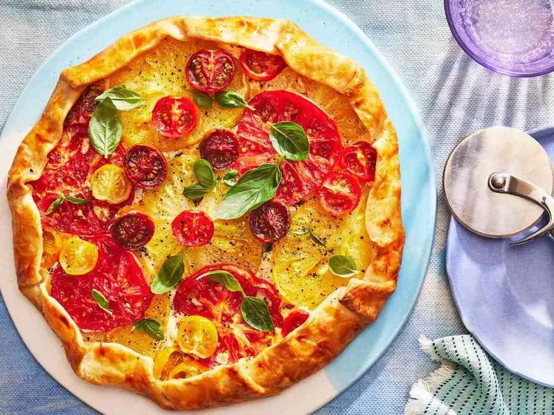 Rustic Tomato Basil Mozzarella Galette with Puff Pastry