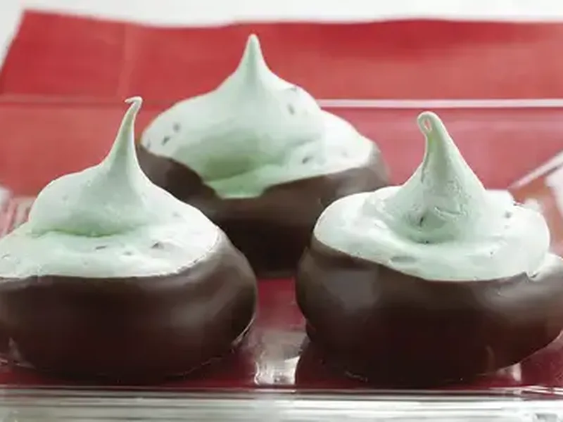 Overnight Mint Chocolate Chip Meringues with Chocolate Base